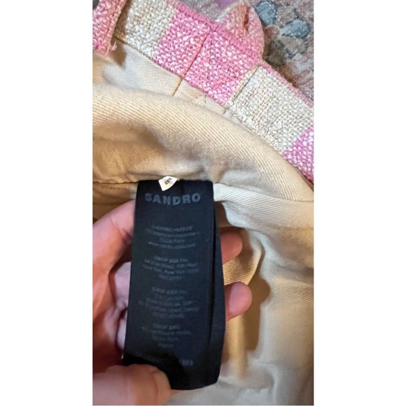 SANDRO Kasbah Gingham Pink & Cream Cotton Tote Bag w/ Gold Bag Charm - Picture 14 of 16